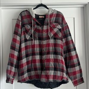 Wrangler Red and Black Plaid Shirt with Gray Hood